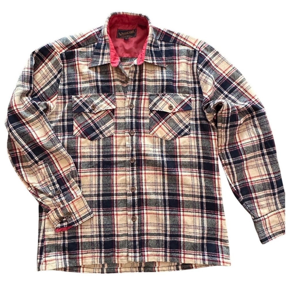Vtg Woodland‎ Mens 100% virgin Acrylic Flannel Plaid Long Sleeve Shirt Size M
